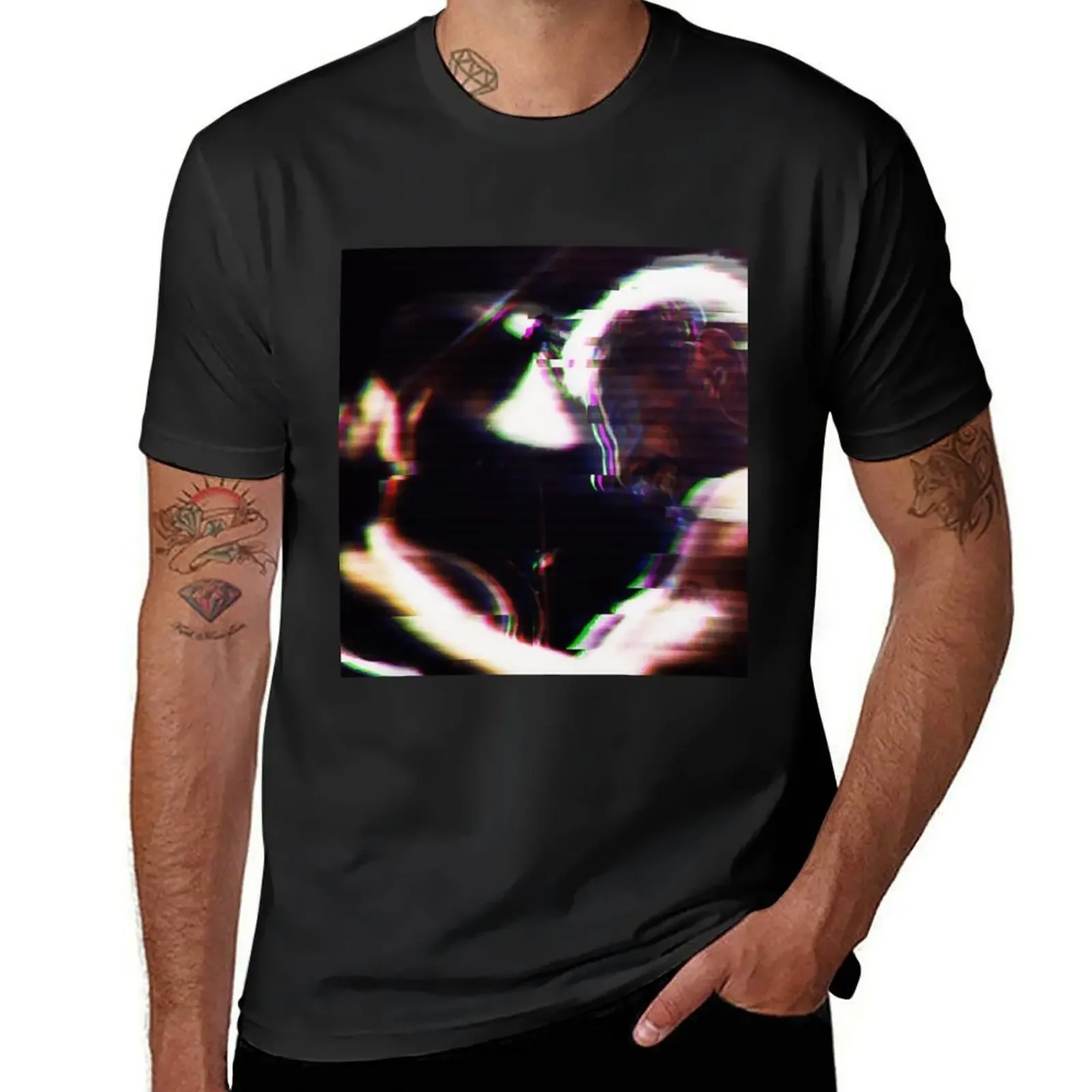 T-Shirts Plus Maten T-Shirt Met Korte Mouwen Heren Nieuw In Tops En T-Shirts Homme Katoenen Glitch Effect In Geluid Van Metalen Filmscène T-Shirt
