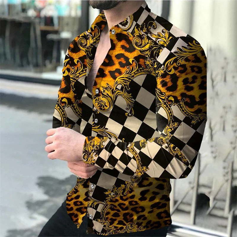 

Fashion men's shirts casual shirts plaid leopard print designer long sleeve buttons men's cardigan top high quality S-6XL summer