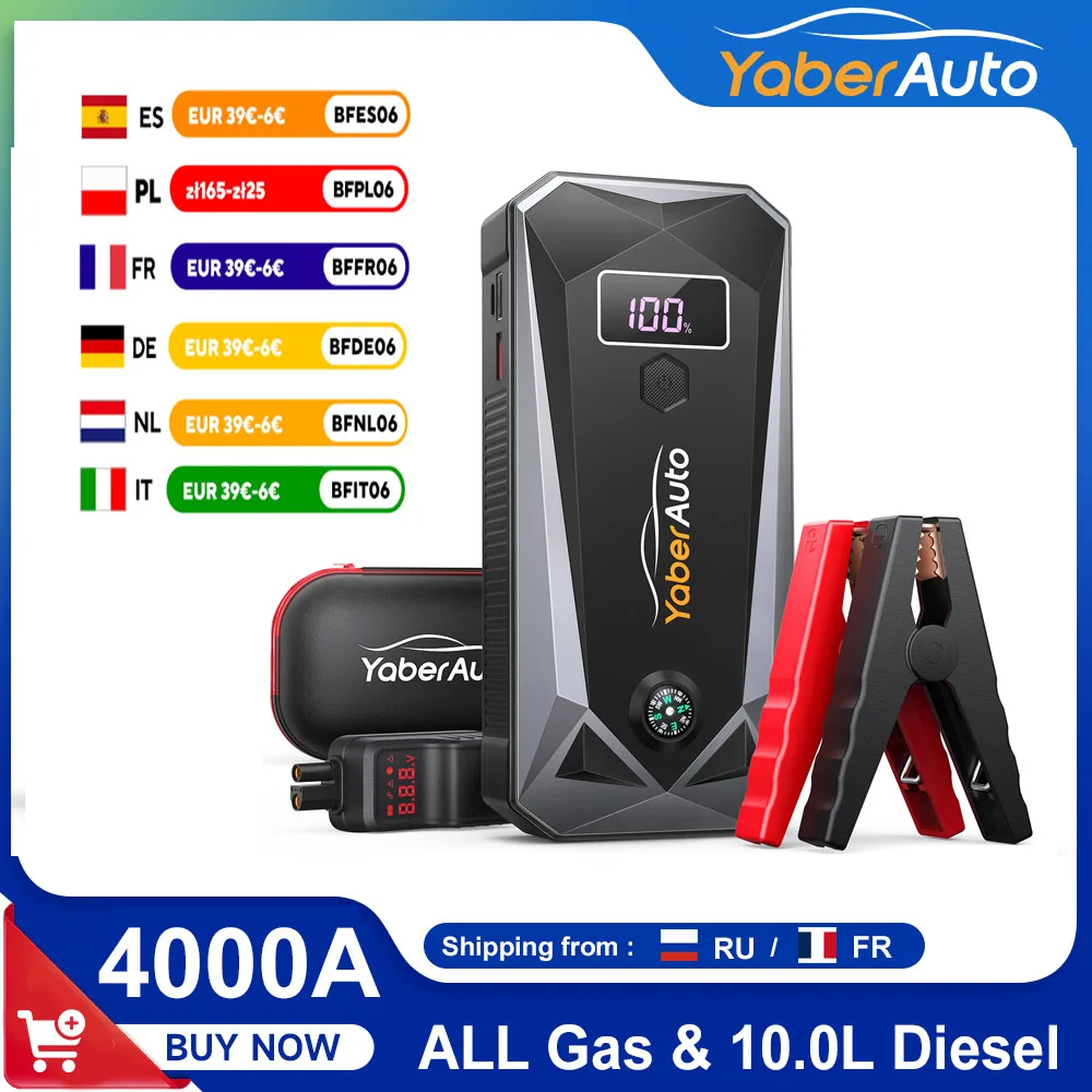 YABER Car Jump Starter 4000A 26800mAh Car Battery Powerbank Auto Battery Booster Charger External Battery