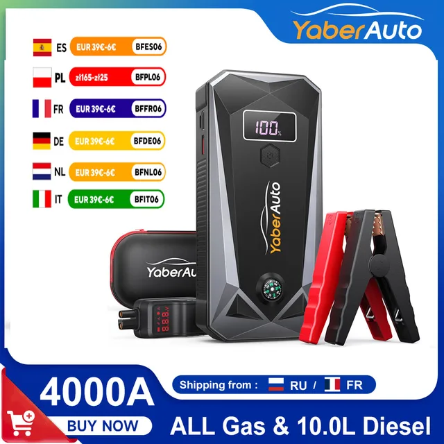 YABER urządzenie do uruchamiania awaryjnego samochodu 4000A 26800mAh akumulator samochodowy Powerbank Auto akumulator Booster ładowarka bateria zewnętrzna