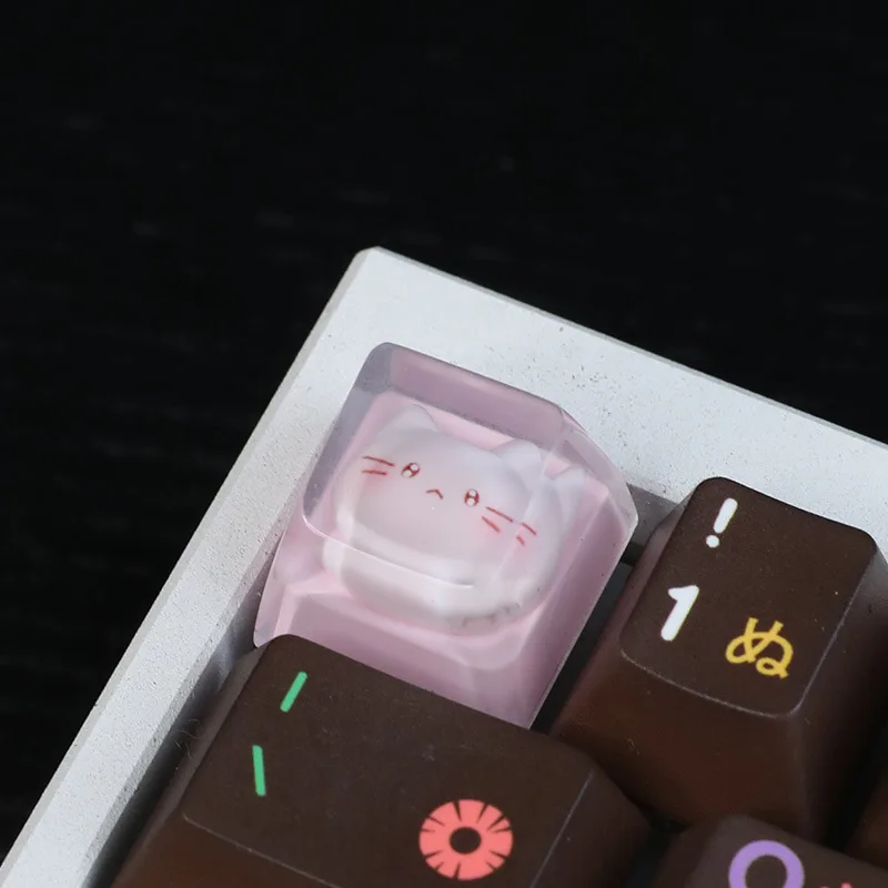 GEFENSI Cute Cat Keycap Resin Drip Glue Transparent Personalized Keycap Cross Axis Suitable For Mechanical Keyboards
