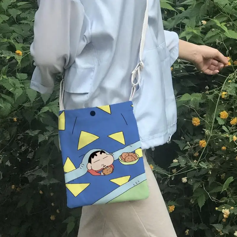 Kawaii Crayon Shin-Chan Canvas Bag Mobile Phone Bag Coin Purse Cartoon Compact Portable Crossbody Bag Miscellaneous Storage Bag