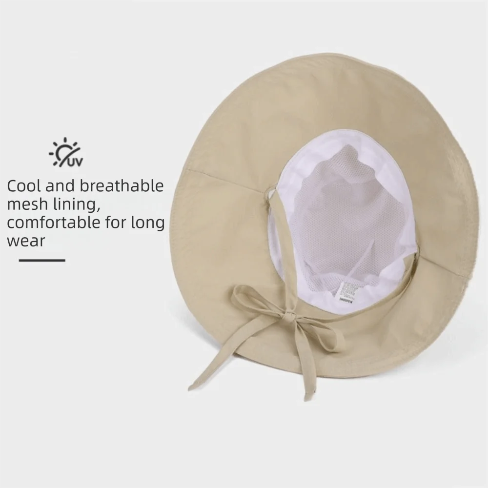 

Portable Lace Up Women Fisherman Hat Solid Color Wide Brim Sunshade Hat Ribbon Sun Protection Summer Sun Hat Outdoor