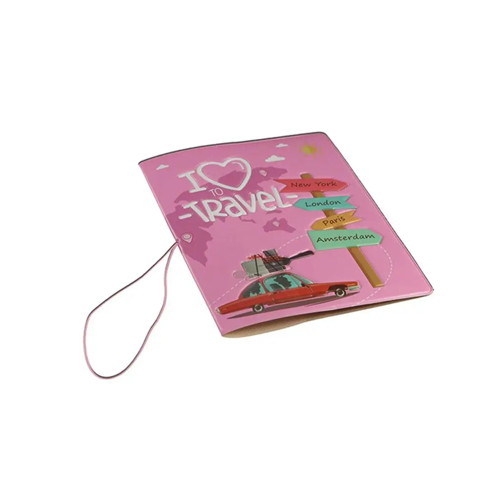 Cute Pattern Print Leather Passport Holder Airplane Check-in Card Case Certificate Storage Bag Ticket Holder Multifunctional