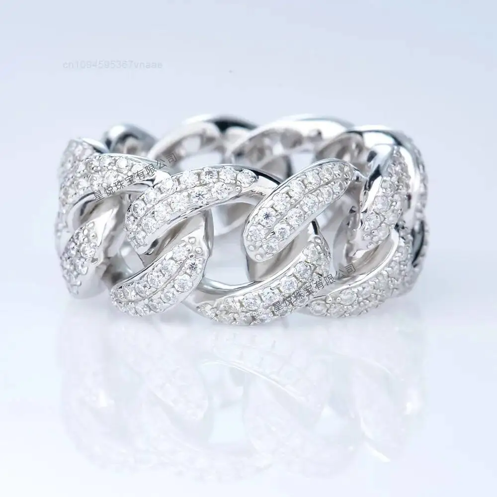 

Men's high-end luxury hip-hop Cuban ring 925 silver moissanite inlaid trendy tennis ring suitable for anniversary gift