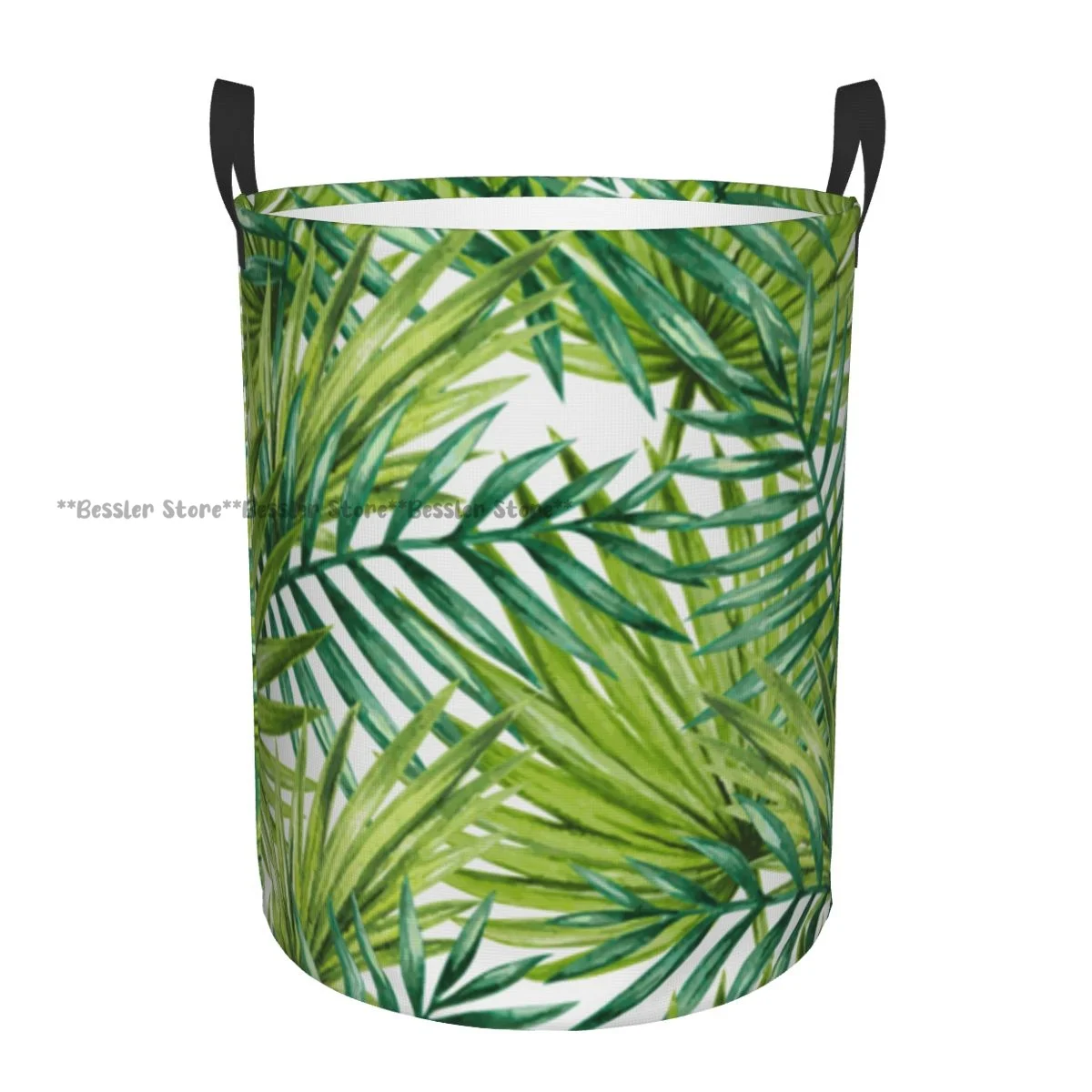 Watercolor Tropical Palm Leaves Laundry Basket Folding Dirty Clothes Toys Storage Bucket Household