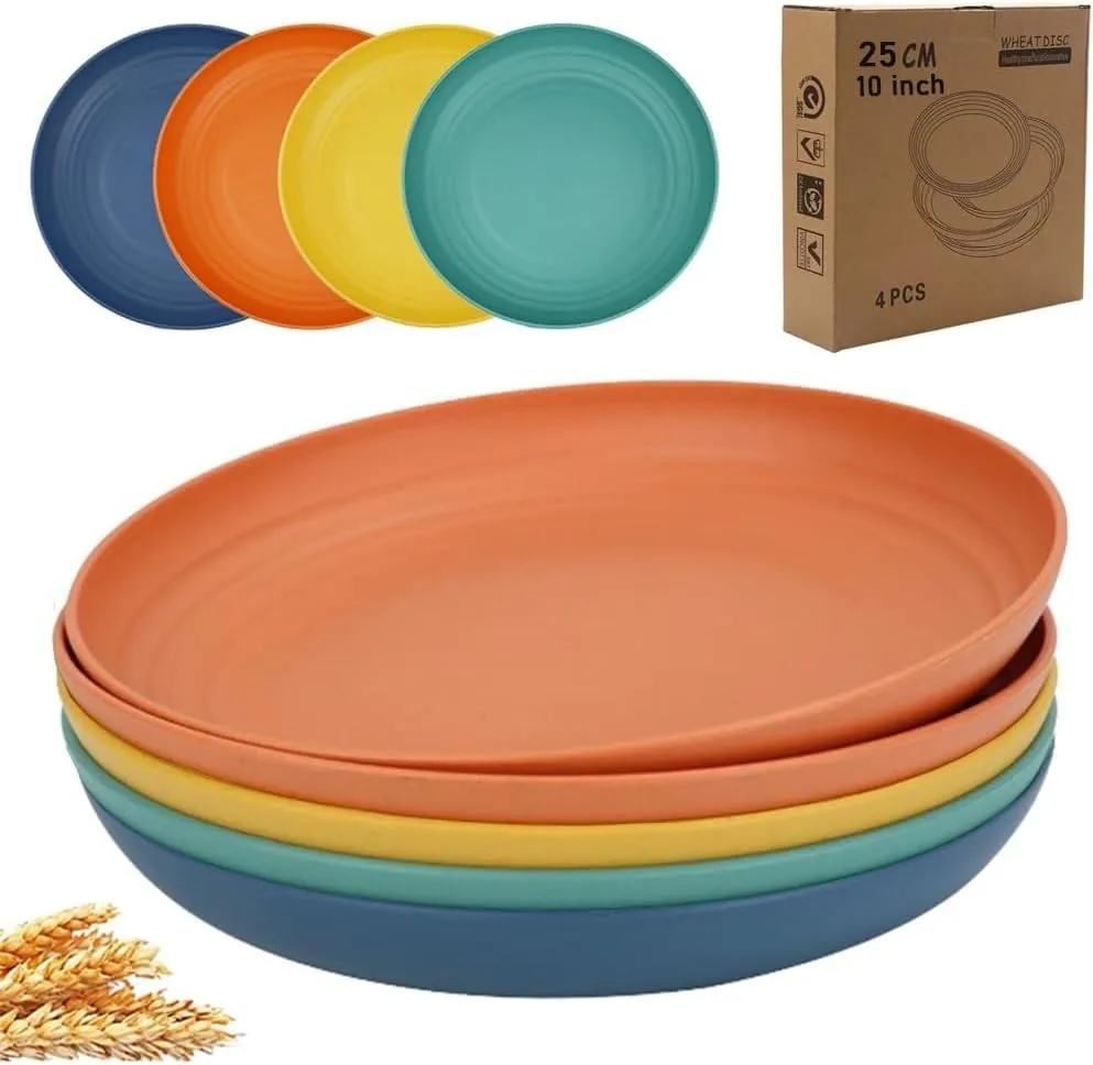

10 Inch Unbreakable Wheat Straw Dinner Plates, Set of 4, BPA Free