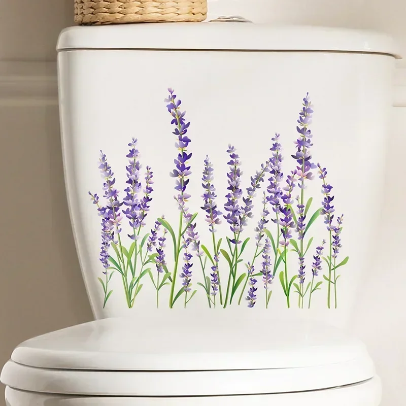 Plants Flowers Lavender Wall Stickers Toilet Wall Stickers Background Wall Decorations Bathroom Wall Stickers Self-adhesive