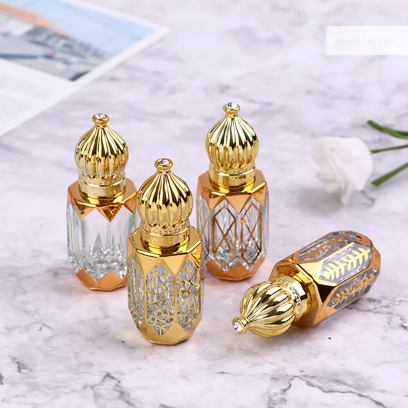 6ml Golden Empty Refillable Bottles Perfume Bottles Glass Rollerball Bottles Portable Cosmetic Tool