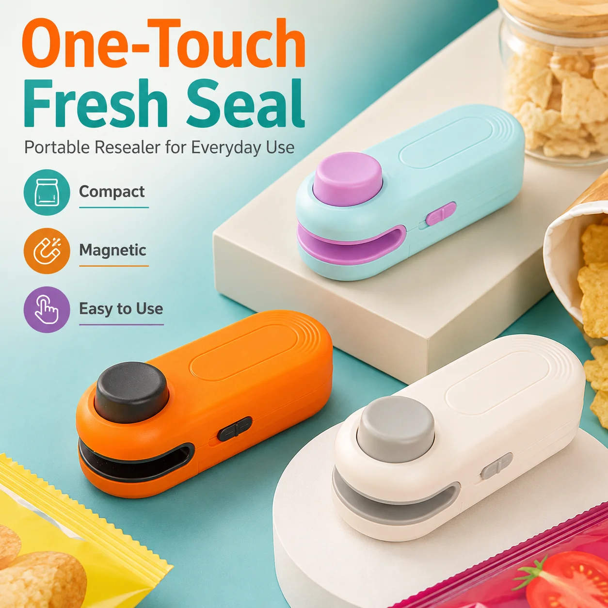 Portable Mini Hand Press Snack Bag Sealer, 2 AA Batteries Required (Not Included), Household Moisture-Proof Plastic Heat Sealer