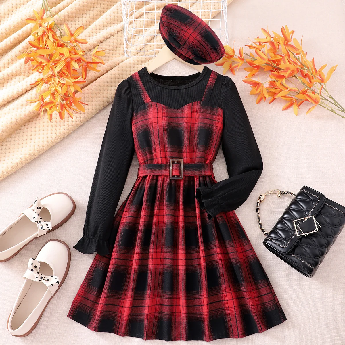 [free Hat] Retro Plaid Dress Girl Clothes 8-12Y Autumn Casual Long Sleeve Fashion British Style Children Dresses Big KIds Dress