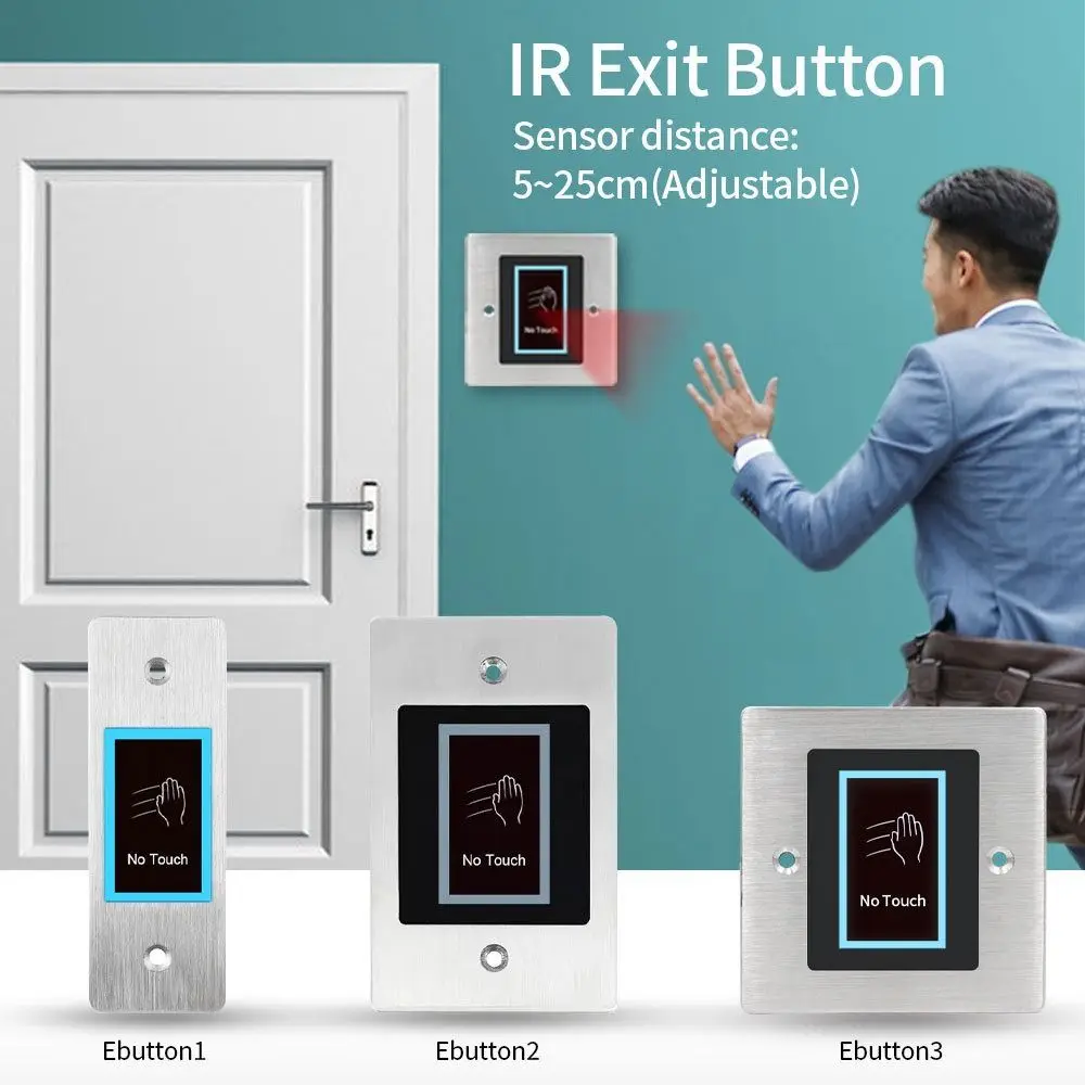 Modern DC 10-24V Door Access Control Touch Free LED Indicator IR Infrared Sensor Durable IR Exit Button Home Security System