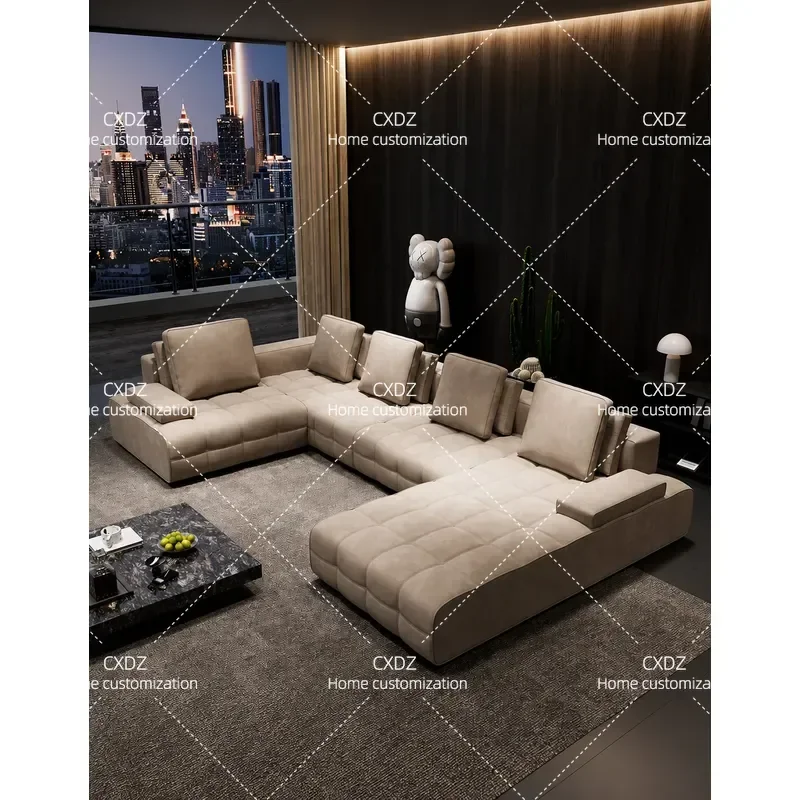 Fabric Sofa Large Apartment Living Room Light Luxury High-end Villa Large Flat Floor Horizontal Hall Sofa Corner Combination