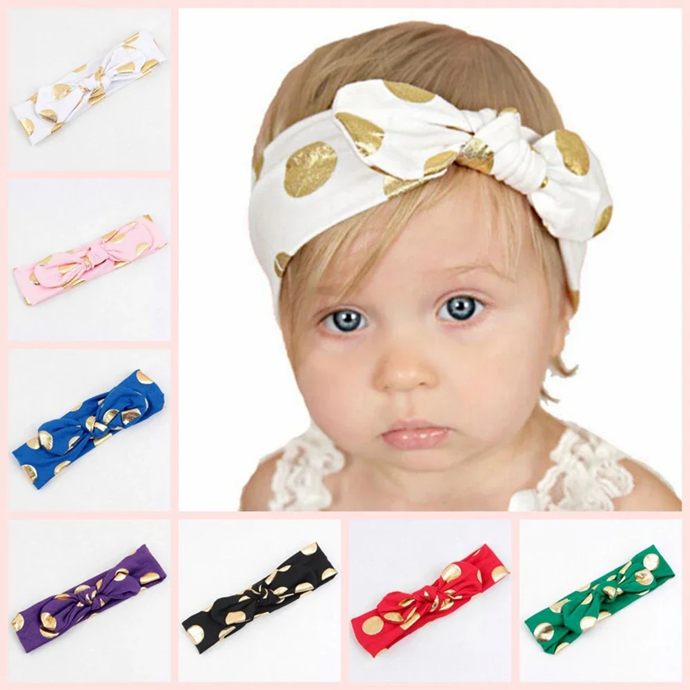 1PCS Gold Round Dot Rabbit Ear Bows Baby Girls Headband Kids Newborn Toddler Infant Headwraps Hair Accessories Birthday Gifts
