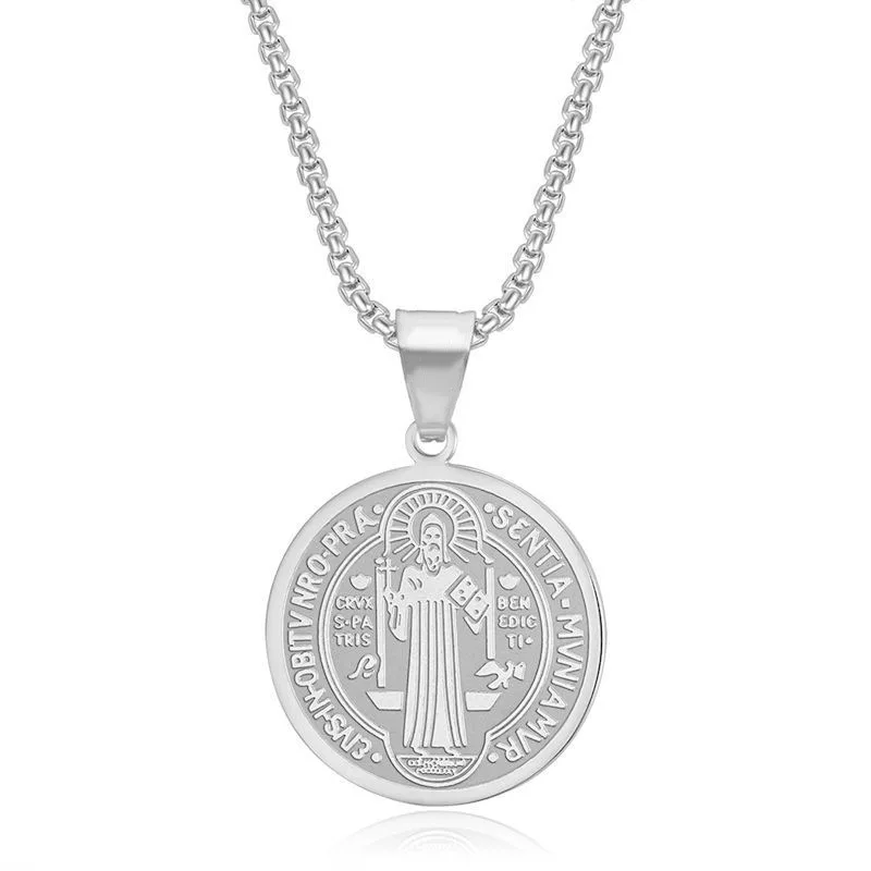 YQ Stainless Steel Catholic Religious Medal Saint Benedict Pendant Necklace For Men Women Waterproof Jewelry Accessories Gift