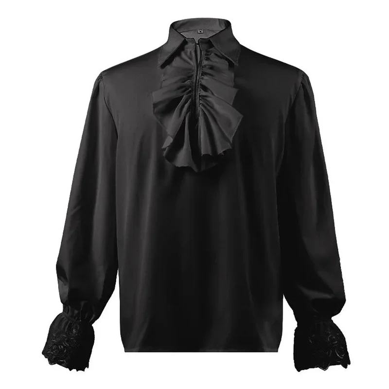 British court dress ruffled lace shirt men's retro casual loose long-sleeved vampire shirt performance suit