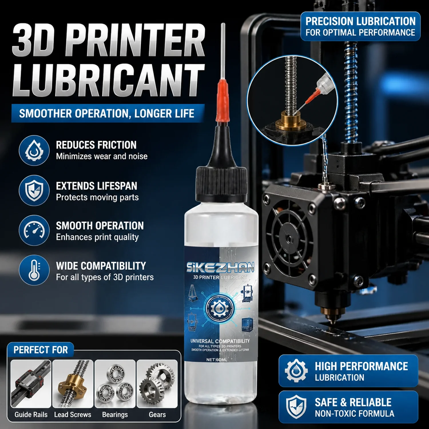 High Performance FDM 3D Printer Lubricant Grease Bearing Rail Maintenance Oil for Creality Ender 3 Bambu Lab Screw Parts