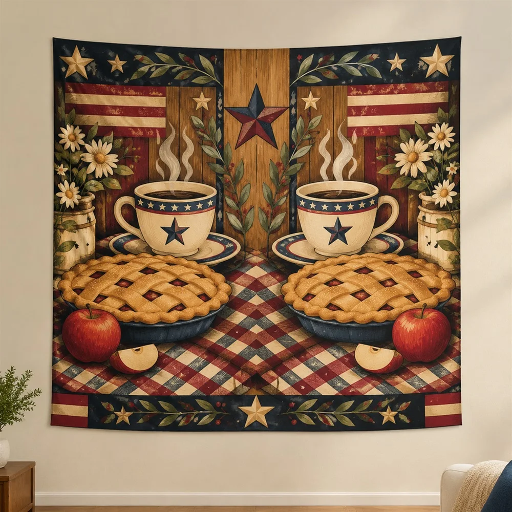 VIKAMA Coffee and Pie Mirror Symmetric Tapestry Wall Hanging, American Wall Decor Tapestries for Living Room Bedroom Entryway
