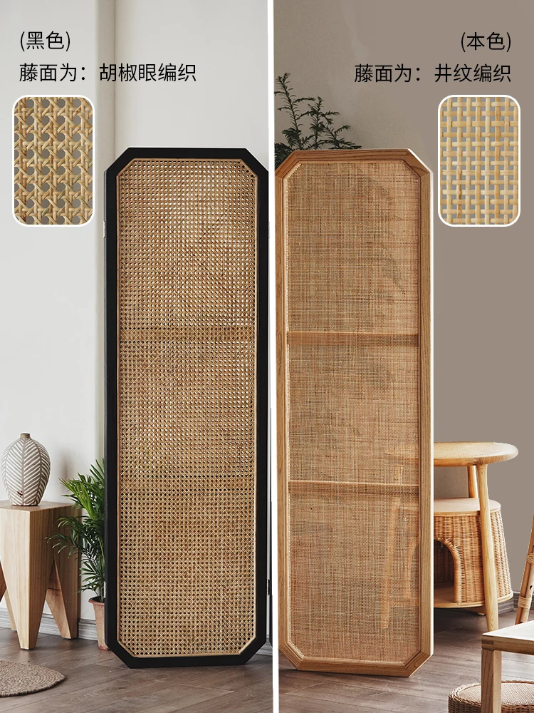 Solid wood screen mobile folding partition rattan Japanese grid home  bedroom blocking decorative folding screen