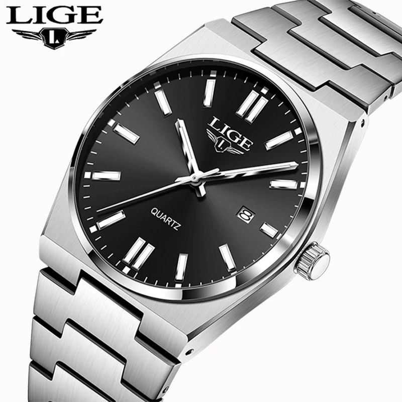 

Top LIGE 2024 new style classic simple men's watch quartz stainless steel strap waterproof calendar watches for men reloj + box