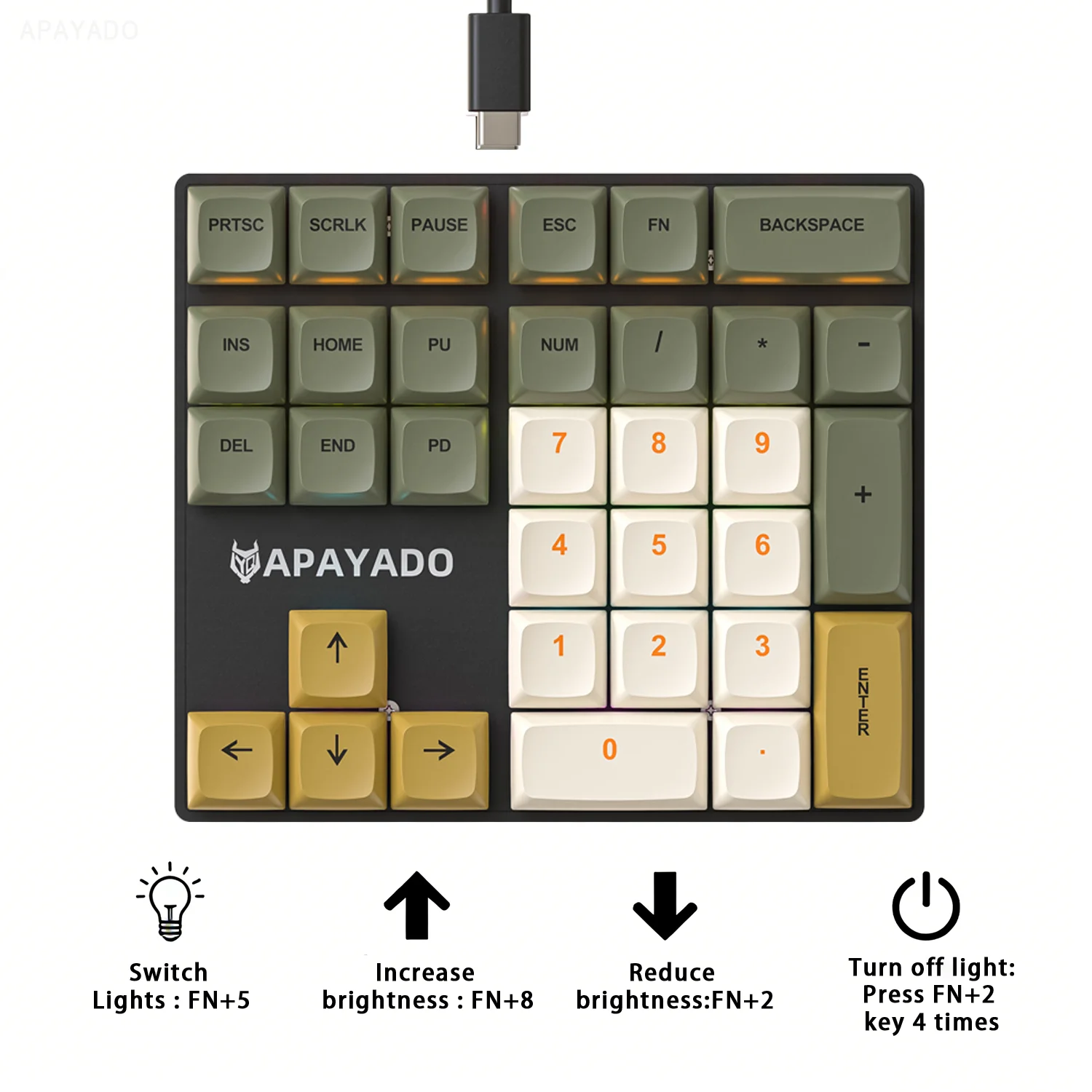 APAYADO K33 33-Key Mechanical Numeric Keypad PBT Keycaps RGB Backlit USB Wired Type-C Blue Red Switch