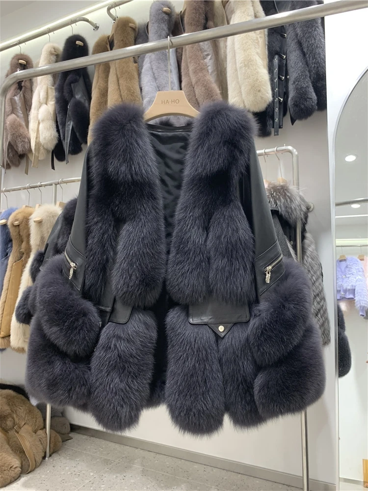 2023 Autumn Winter Women Real Natural Fox Fur Coat Geniune Leather Duck Down Jacket Luxury Thick Warm Female Coat Outwear