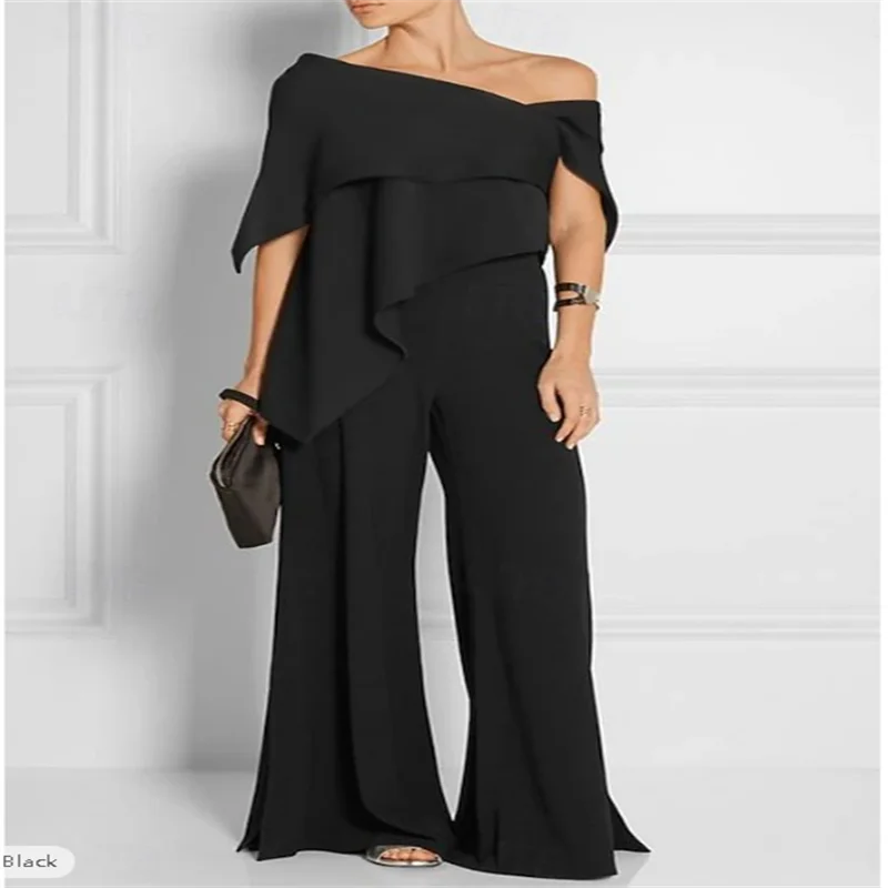 

Jumpsuits Mother of the Bride Wedding Guest es Elegant Formal Wedding Party Floor Length Short Sleeve Off Shoulder Customized