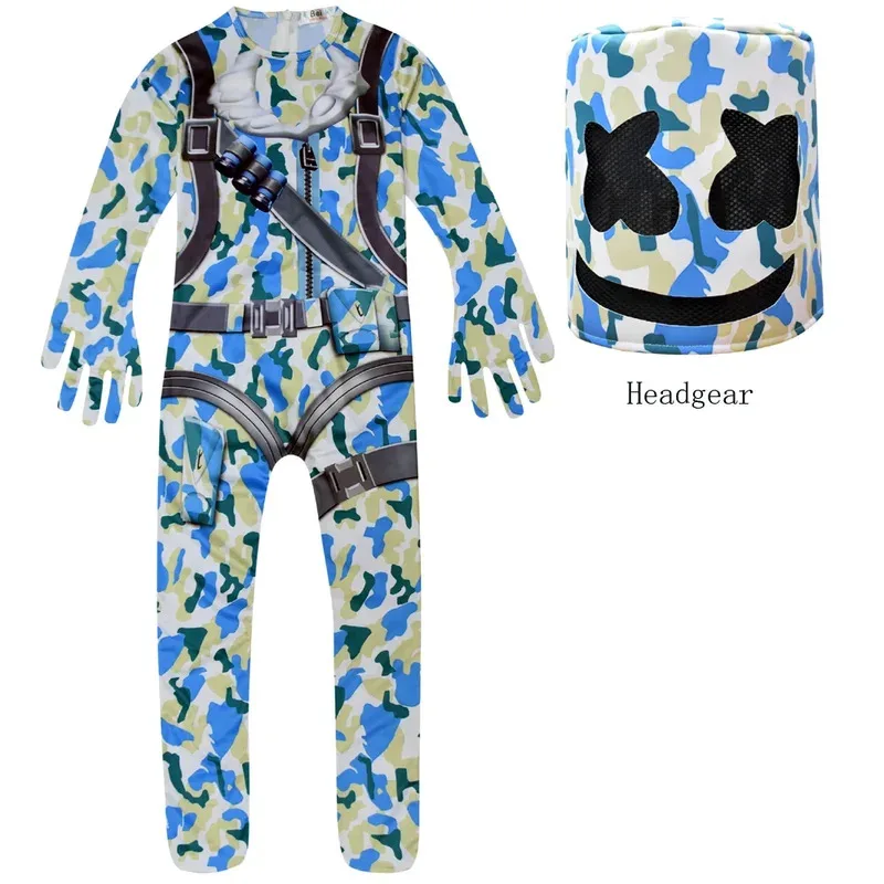 l2025l Halloween Kids Halloween Costume Boys Marshmello DJ Mask Interesting Jumpsuit Headgear Hoodies Suit Music Christmas Party