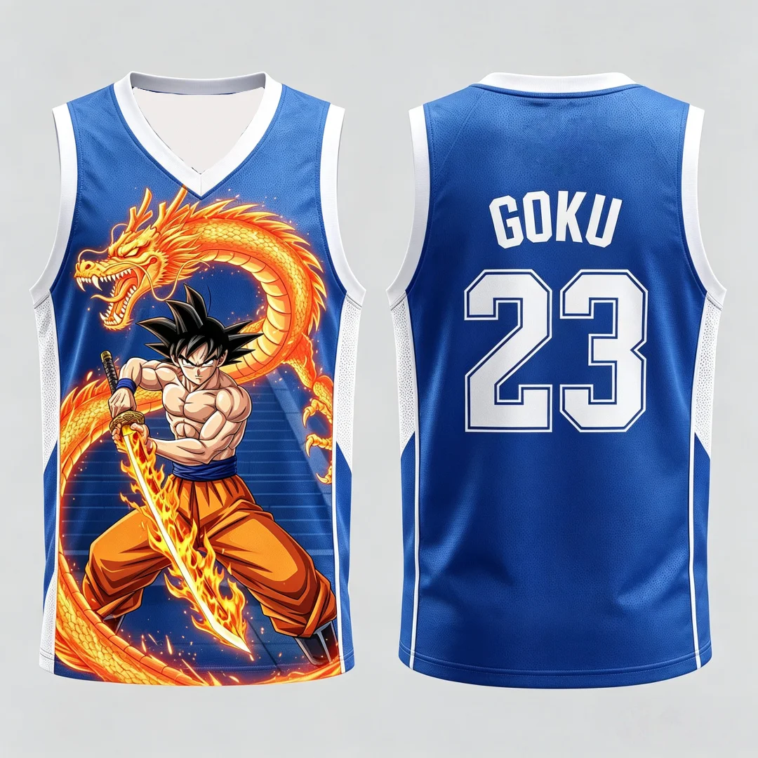 Dragon Ball Goku Samurai Shenron Basketball-Trikot für Herren, 3D-Druck, Sportweste, Anime-Streetwear-Tanktop, passende Familien-Outfits – Detail 6