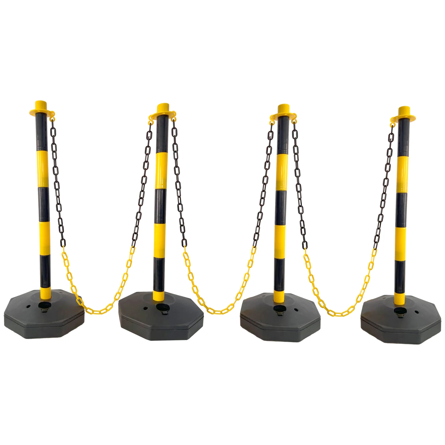 4 Pack Traffic Delineator Post Cones with Fillable Base, Adjustable Plastic Safety Barrier with 5Ft Plastic Chain, Outdoor and I