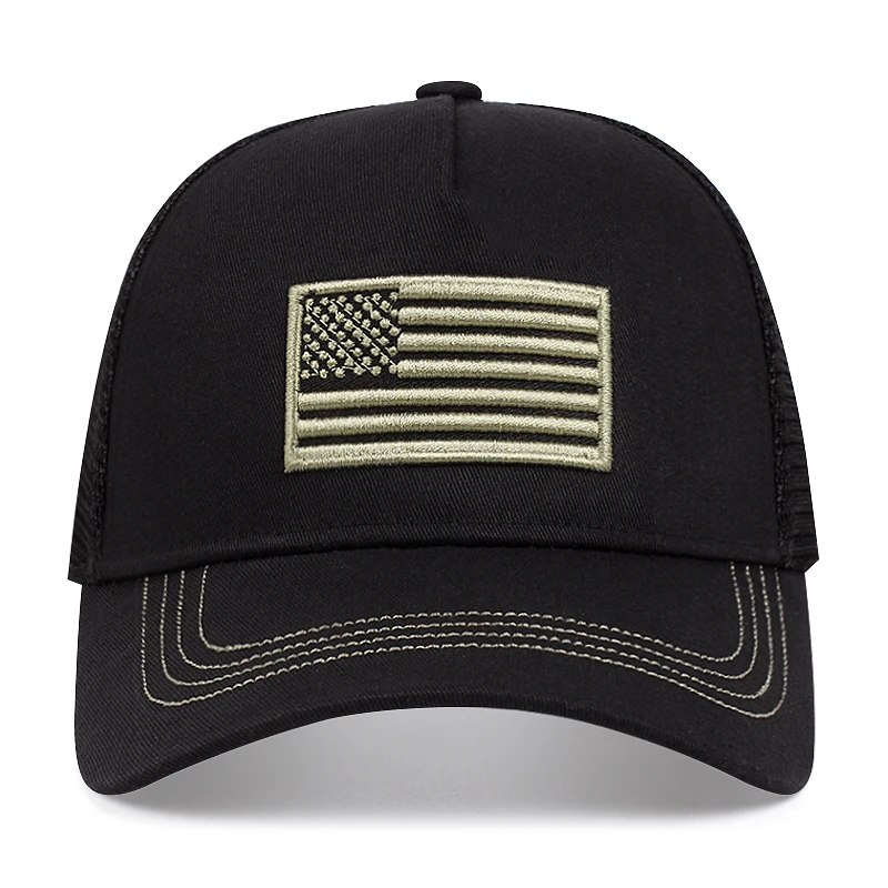 

Embroidered US flag mesh trucker cap - for patriotic events/Fourth of July/veterans' events/themed gatherings