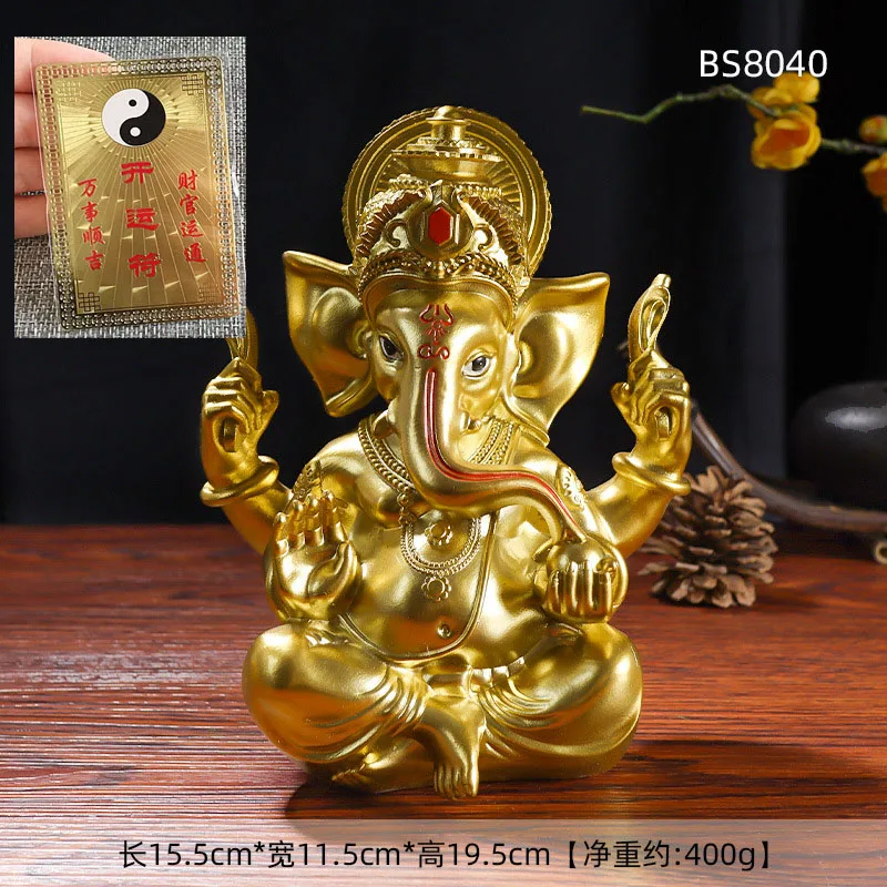 2023 Asia Thailand HOME CAR golden GANESH Elephant God of wealth Sculpture statue + GOOD LUCK crystal Mammon  Amulet
