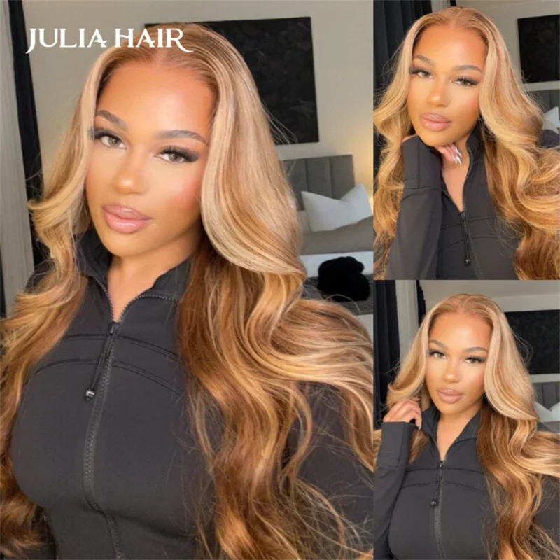 

Julia Hair Honey Blonde Body Wave Glueless Wig Ready to Wear 7x5 Bye Bye Knots Highlights Lace Front Human Hair Wig