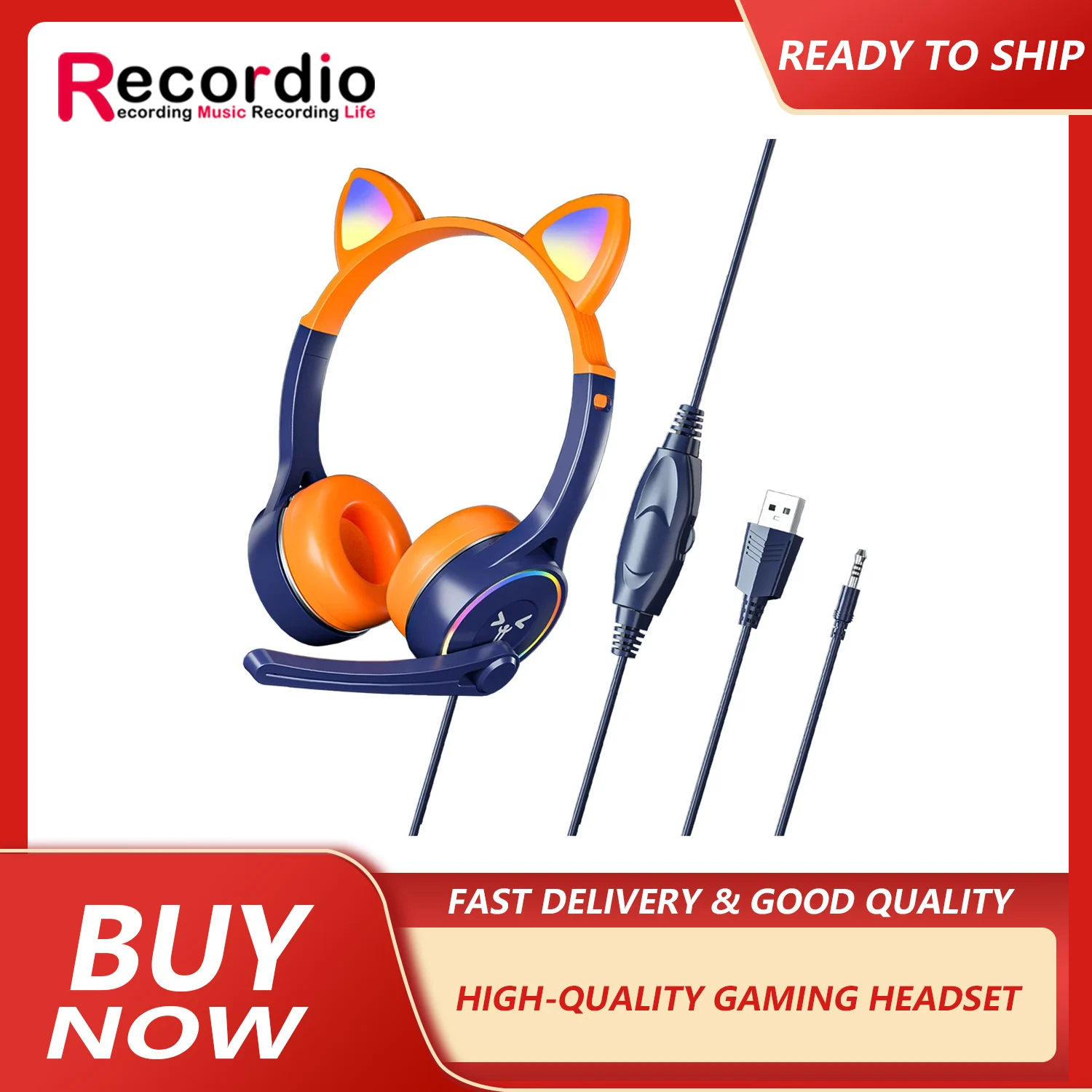 سماعة رأس عالية القيمة لألعاب آذان القط ، لطيف ، رياح ، ستيريو ، تأثير باس ثقيل ، البيع المباشر من المصنع