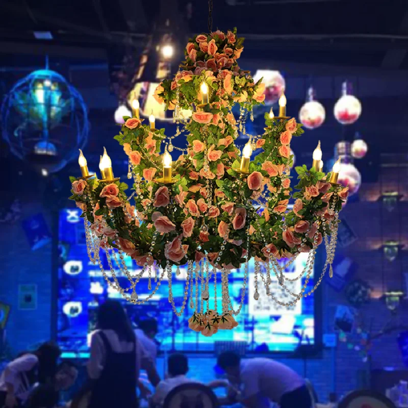 

New Lustre Design Flower Theme Restaurant Hotel Wedding Banquet Hall luxurious Pendant Lights Simulation Green Plant Chandeliers