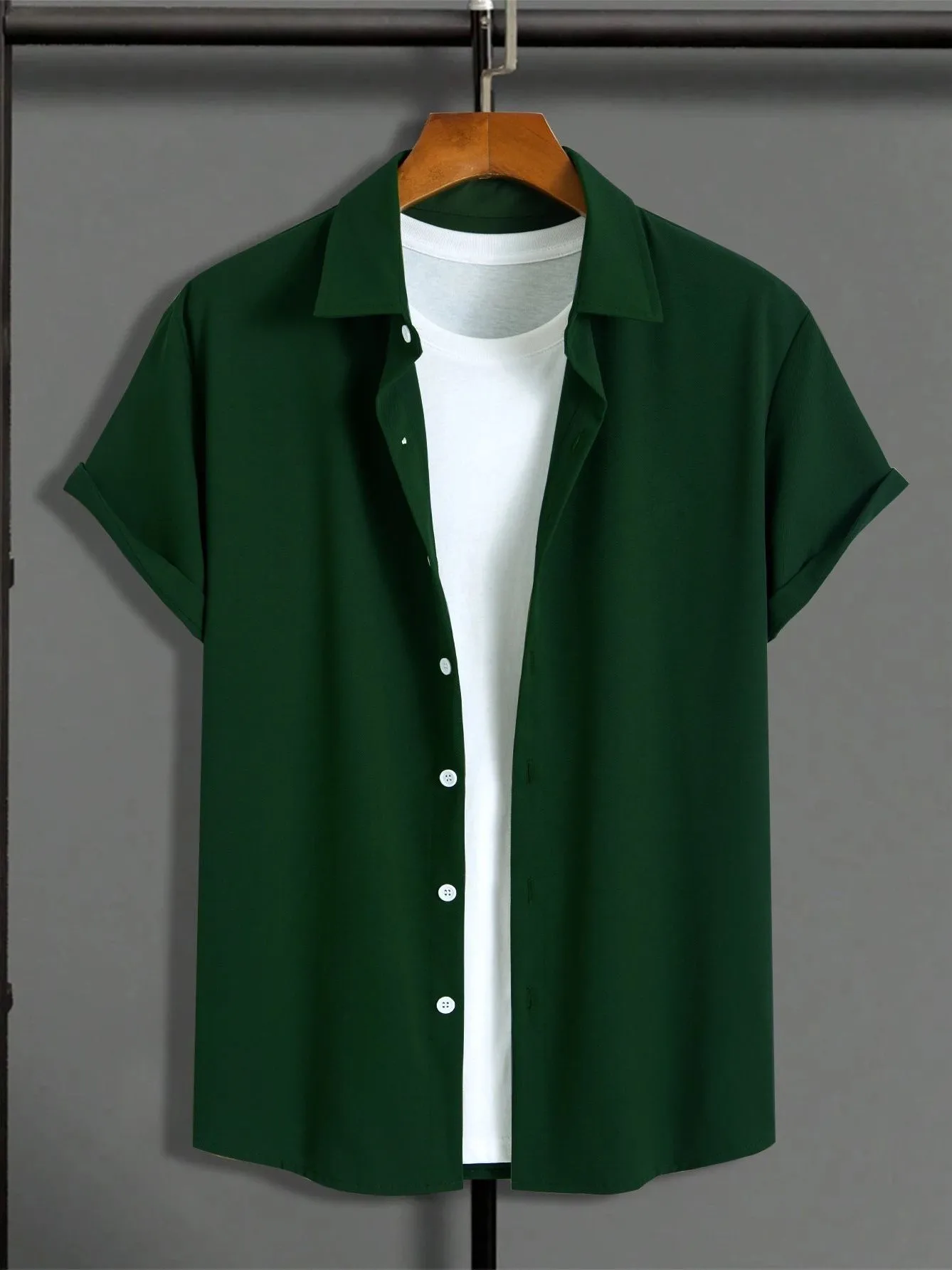 

New Men's Slim Fit Short Sleeve Shirt Summer Thin Section Neck PU Leather Fleece Lined Versatile Chinese Brand CleanFit