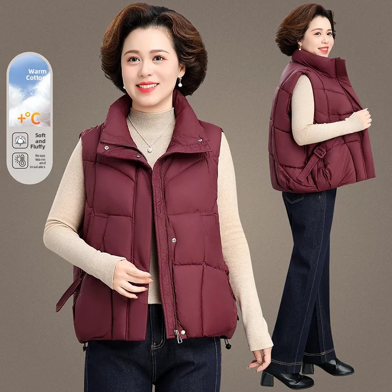 

Модная зимняя женская куртка-жилет из пуха и хлопка, утепленная, на молнии, для женщин 50+, теплая, цветная