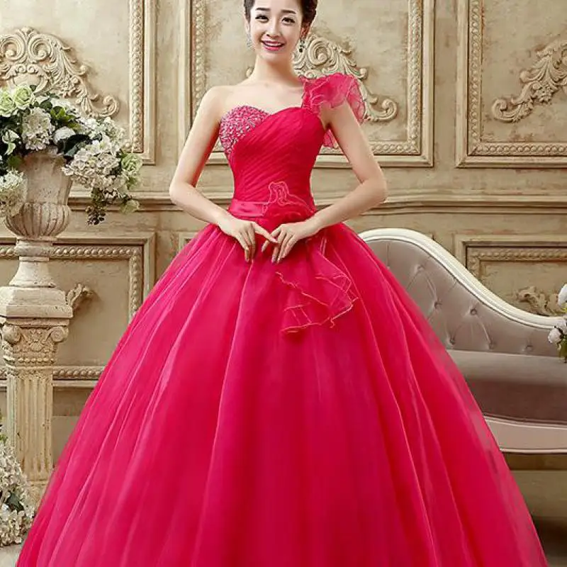 Customized New Tulle Ball Gown Fashionable One-shoulder Floor-length Puffy Dresses For Prom Simple Elegant Quinceanera Dresses