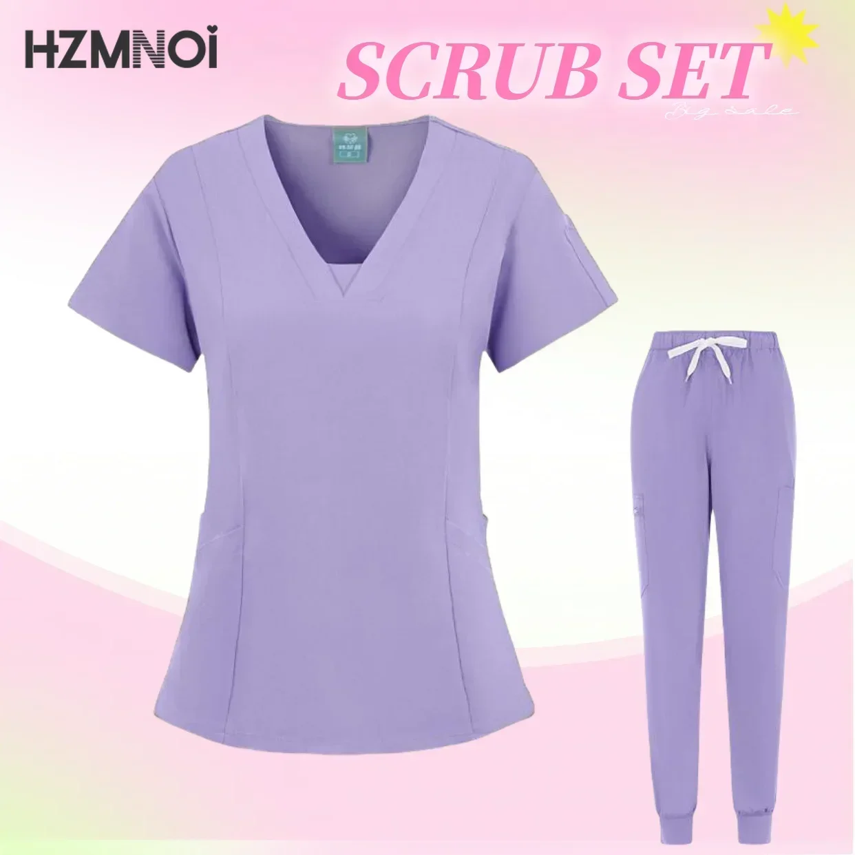 다색 조거 수트, 의사 간호 유니폼, 반팔 V넥 상의, 포켓 바지, 간호사 스크럽 세트, 의료 진료복