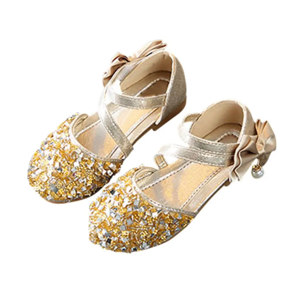 Sandali con paillettes con fiocco per ragazze scarpe da principessa con Glitter per ragazze scarpe da ballo per bambini sandali 2-12 anni