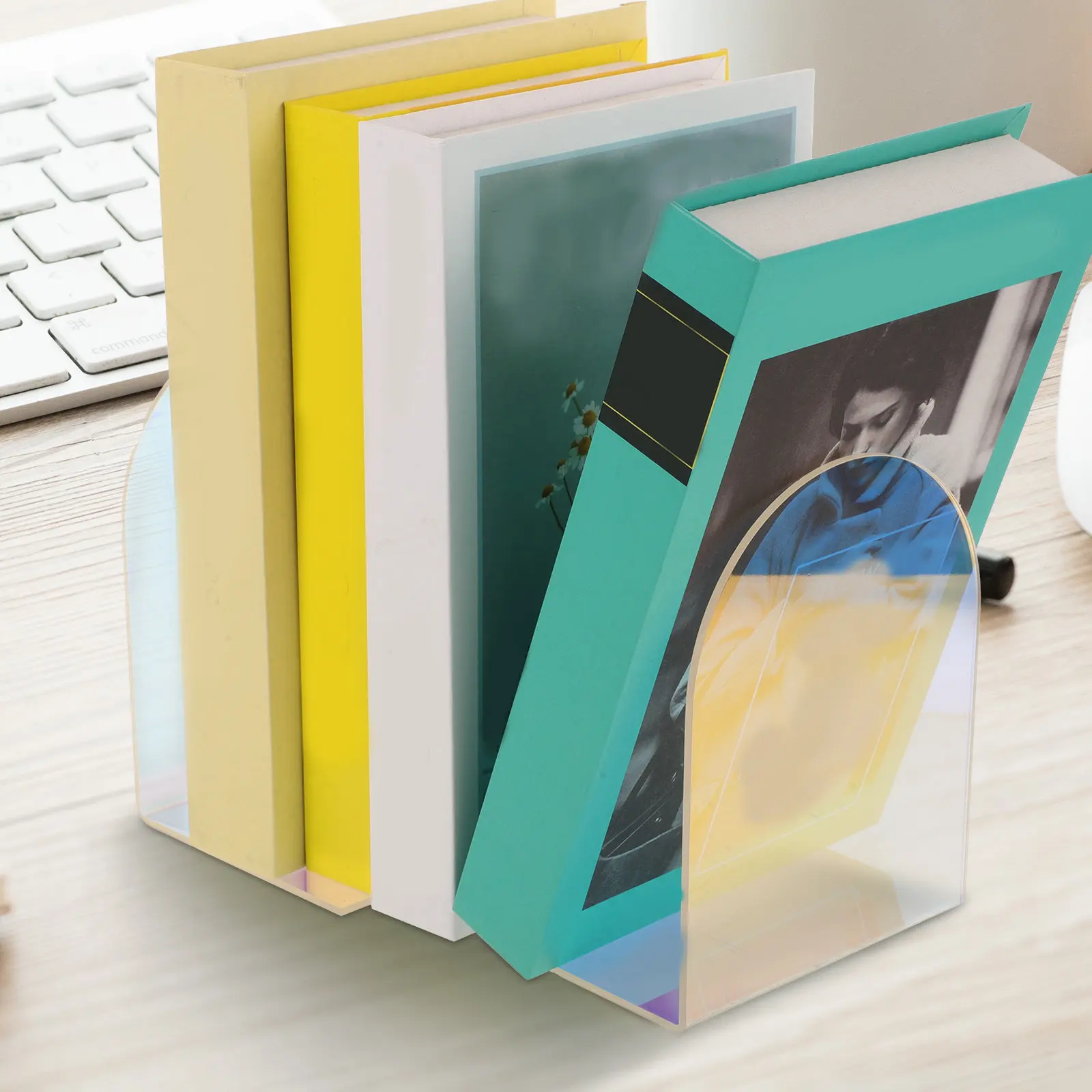 1Pair Acrylic Acrylic Book End Organizer Bookends Strong Load-bearing Multi-function Books Magazines Cds
