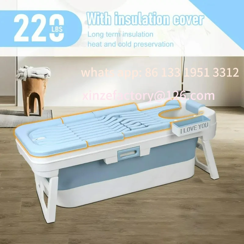 

Customizable Collapsible Tub with Thermal Cover 51inch Large Foldable Bathtub for Adult Freestanding Surround Bathtub