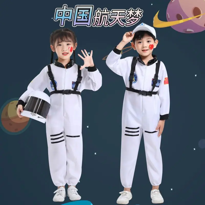 Costume da astronauta per bambino Tuta spaziale Berretto da pilota Tuta spaziale Tuta cosplay Casco Abiti da festa di compleanno di Halloween Kid