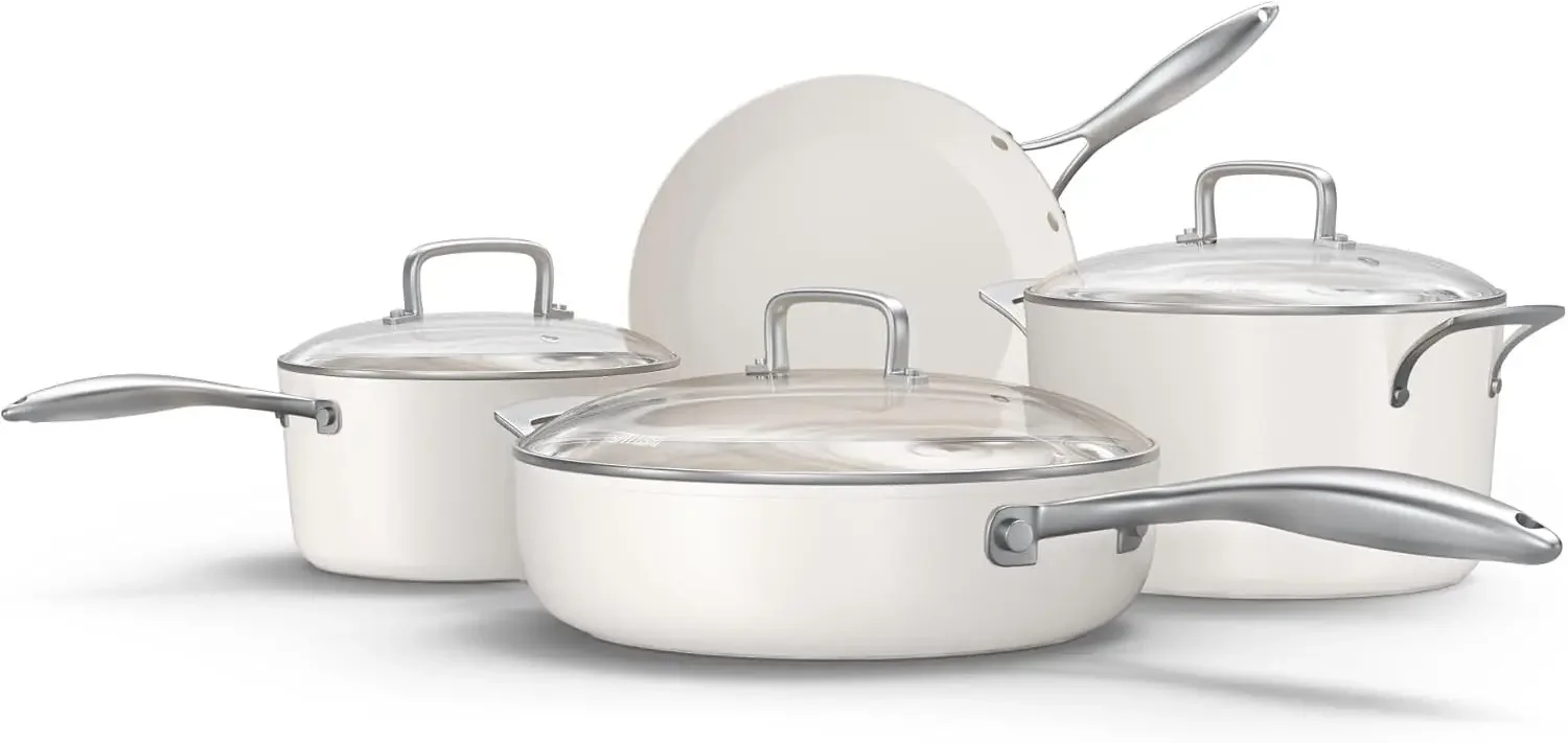 

Nonstick Ceramic Cookware Set (7 Piece) - Non Toxic, PTFE & PFOA Free - Oven Safe & Compatible with All Stovetops (Gas,