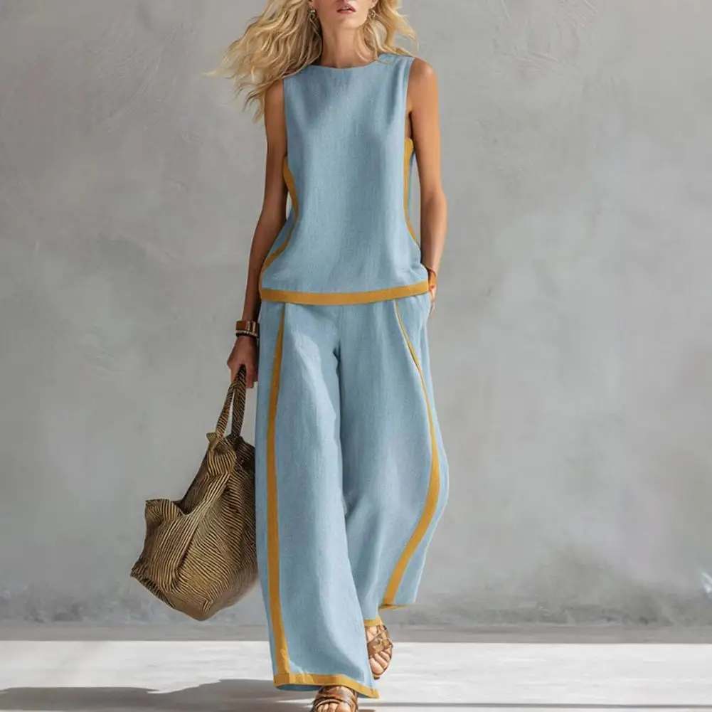 

Women Two-piece Suit Women Outfit Women's Lounge Set Crew Neck Top Wide Leg Pants Summer Travel Matching Outfit for Vacation