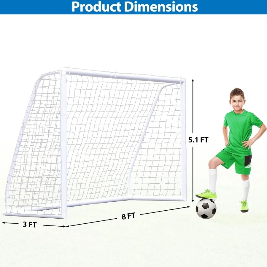 But de football portable pour une pratique dans le jardin : 12 x 6 pi, 10 x 6,5 pi et 8 x 5 pi, tailles adaptées aux adultes, légères et faciles à utiliser.