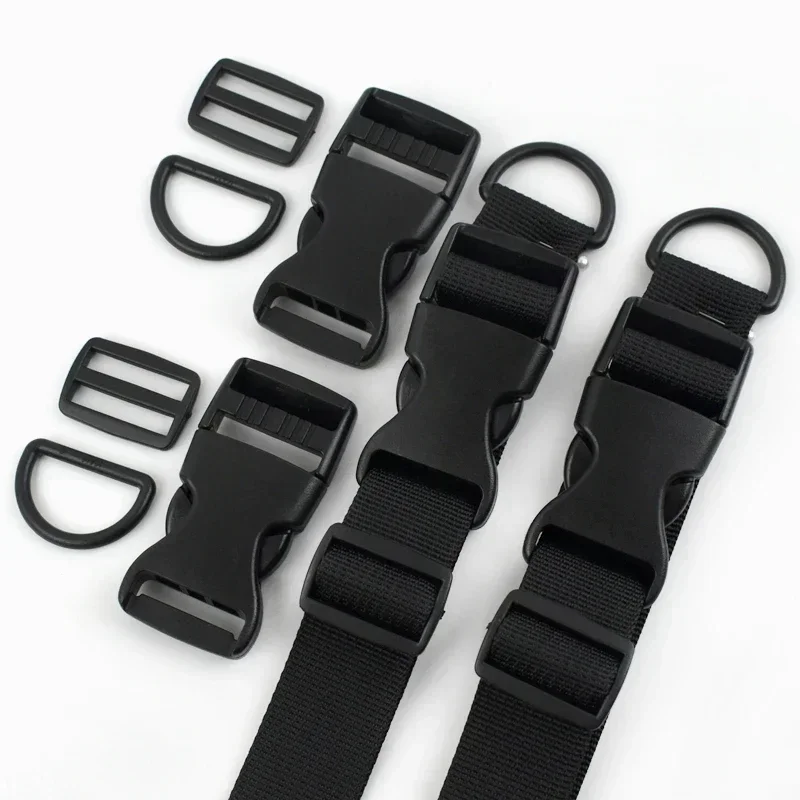 1-5Set 25mm Black Nylon Webbing with Quick Release Buckle Adjust Slider D Ring Plastic Buckles DIY Dog Collar Strap Repair Parts