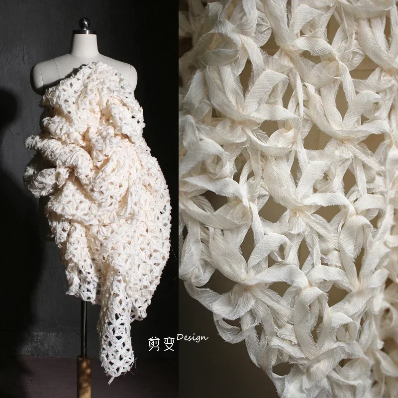

Cut-out Plaid Creative Fishing Net Dress Woven Clothing Designer Fabric Wholesale Cloth Per Meter for Sewing Diy Material