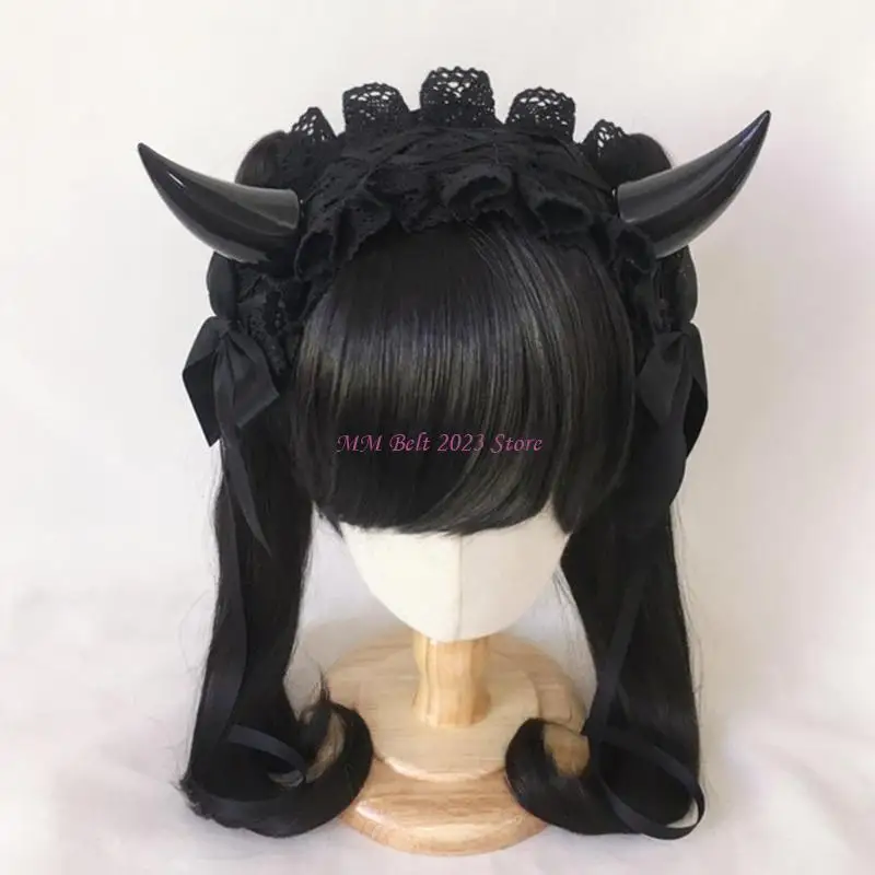 49ME عصابة رأس جميلة على شكل قرن الشيطان الكرتوني، رباط شعر لطيف للأطفال البالغين #5