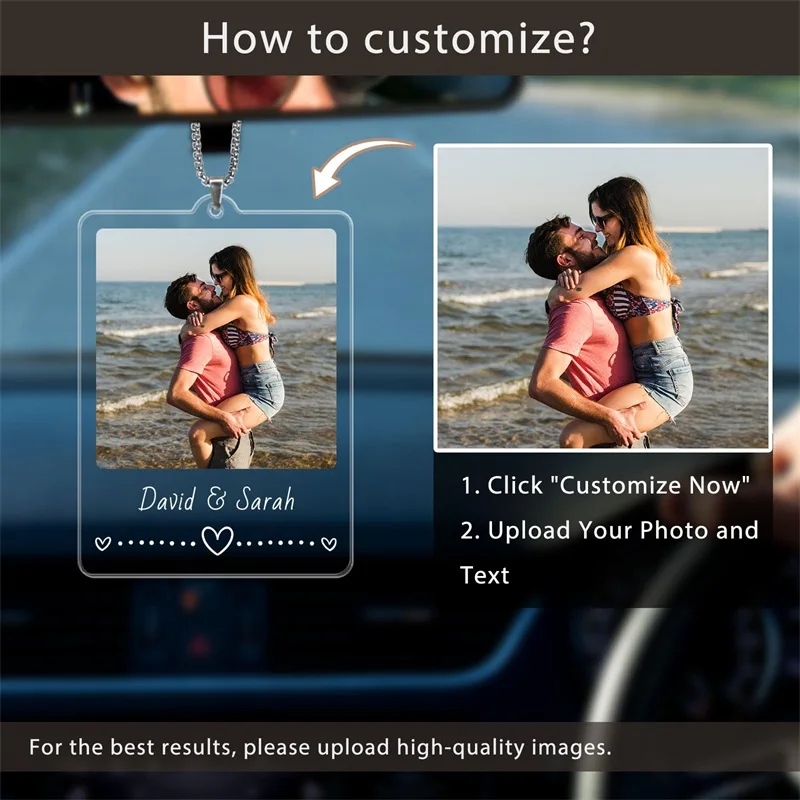 Custom Photo Car Rearview Mirror Charm Hanging Ornament Personalized Acrylic Picture Pendant Memorial Gifts for Couples Women